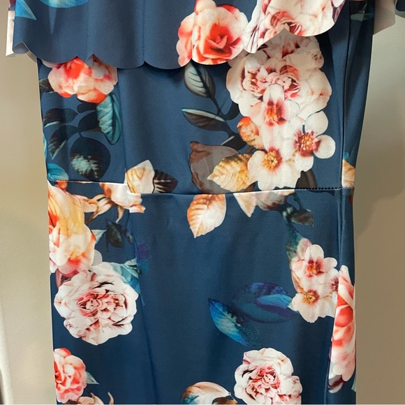 Women's Floral Pencil Dress, Blue, M - Picture 3 of 8